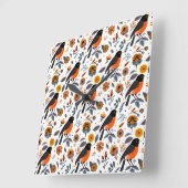 Horloge Carrée Robins Et Fleurs (Angle)