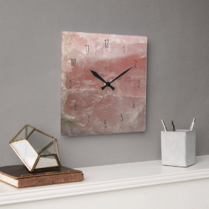 Horloge Carrée Roche de quartz rose