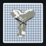 Horloge Carrée Rock Blue Safari point avec Pop Art Elephant<br><div class="desc">Motif de pois mod dans la palette de couleurs "Safari" d'Emporio Moffa avec design Pop Art Elephant sur l'avant et points simples sur l'arrière.</div>