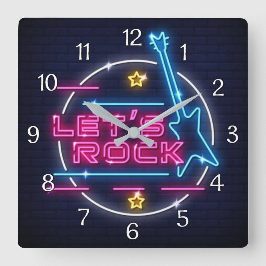 Horloge Carrée Rock Retro Neon (Recto)