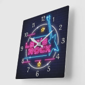 Horloge Carrée Rock Retro Neon (Angle)