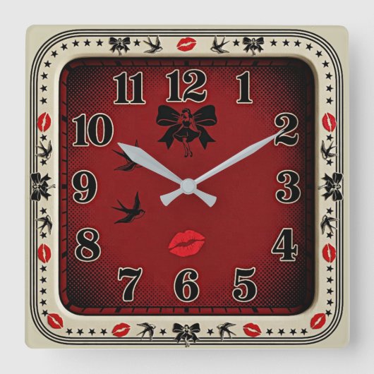 Horloge Carrée Rockabilly (Recto)