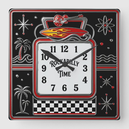 Horloge Carrée Rockabilly (Recto)