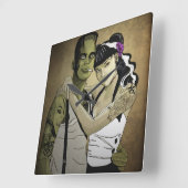 Horloge Carrée Rockabilly Frank et Bride (Angle)