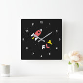 Horloge Carrée Rocket - Rouge & Jaune Pop Art Abstrait. FLY! (Maison)