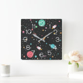 Horloge Carrée Rockets And Planets Square Wall Clock (Maison)
