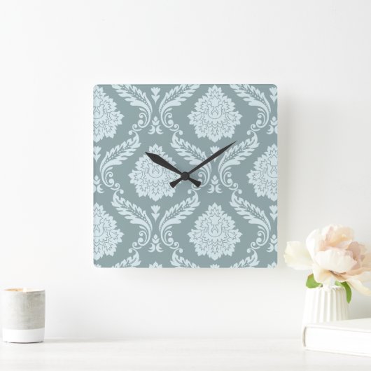 Horloge Carrée Rococo Damask Off-Set Pattern Duck Egg Blue+Teal (Maison)