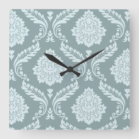 Horloge Carrée Rococo Damask Off-Set Pattern Duck Egg Blue+Teal (Recto)