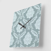 Horloge Carrée Rococo Damask Off-Set Pattern Duck Egg Blue+Teal (Angle)