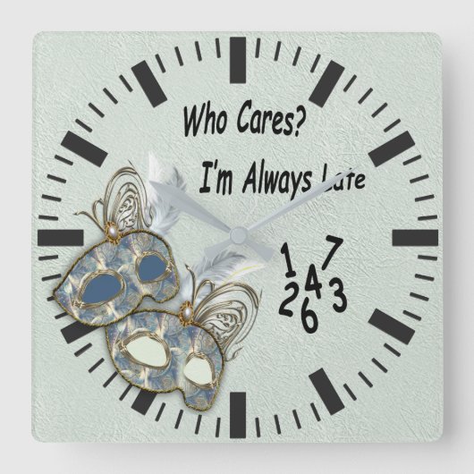 Horloge Carrée Rococo Rich Motif design avec Masques (Recto)