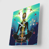 Horloge Carrée RODE D'ASCLEPIUS 7 CHAKRAS, YOGA LOTUS POSE Bleu (Angle)