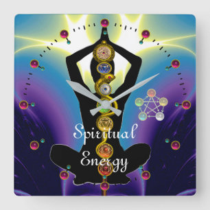 Horloge Carrée RODE D'ASCLEPIUS 7 CHAKRAS, YOGA LOTUS POSE violet