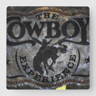 Horloge Carrée Rodéo primitif de cowboy de cheval de pays
