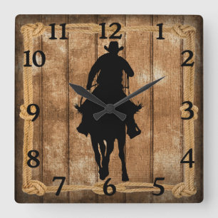 Horloge Carrée Rodeo Roping Cowboy Horse Silhouette