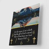 Horloge Carrée Romains 6:23 Foi chrétienne moutain lac (Angle)