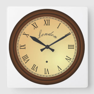 Horloge Carrée Roman Numeral Simulé Bois Frame Londres