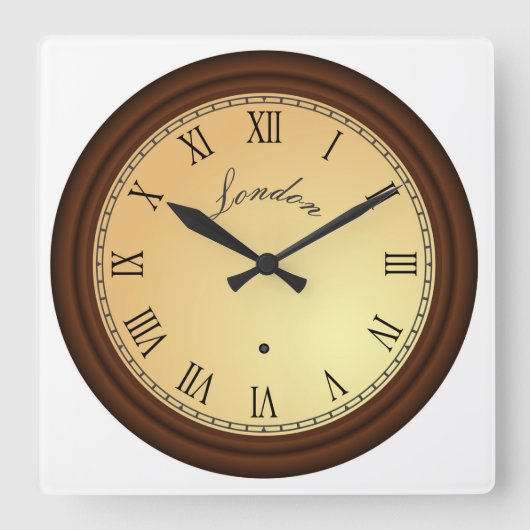 Horloge Carrée Roman Numeral Simulé Bois Frame Londres (Recto)