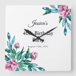 Horloge Carrée Romantique Feminine Floral 40e anniversaire