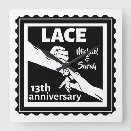 Horloge Carrée Romantique main main 13e anniversaire de mariage (Recto)