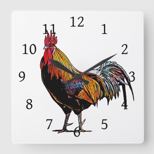 Horloge Carrée Rooster coloré (Recto)