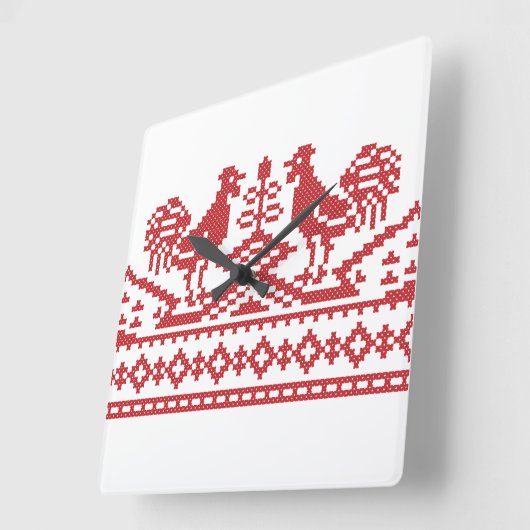 Horloge Carrée Rooster cross-stitch (Angle)