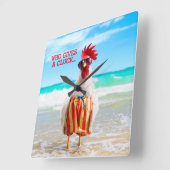 Horloge Carrée Rooster Dude Chillin' at Beach in Swim Trunks (Angle)