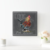 Horloge Carrée Rooster Eggs On Chalkboard (Maison)
