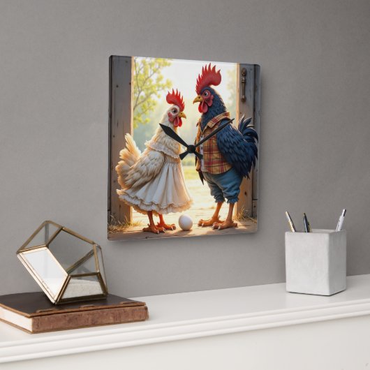 Horloge Carrée Rooster et Humour Hen (Bureau)