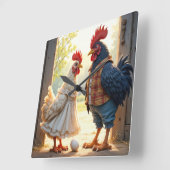 Horloge Carrée Rooster et Humour Hen (Angle)