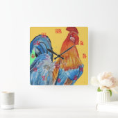 Horloge Carrée Rooster Rouge Cockerel Birds Aquarelle (Maison)