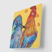 Horloge Carrée Rooster Rouge Cockerel Birds Aquarelle (Angle)