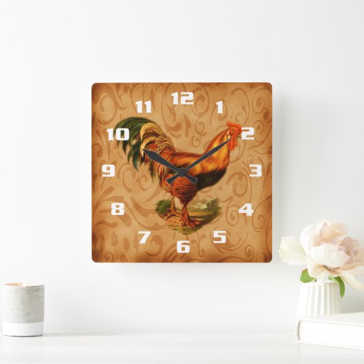 Horloge Carrée Rooster rustique (Maison)