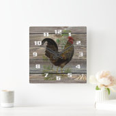 Horloge Carrée Rooster rustique (Maison)