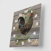 Horloge Carrée Rooster rustique (Angle)
