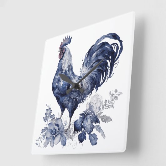Horloge Carrée "Rooster" Style Willow Bleu (Angle)