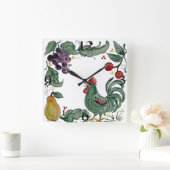 Horloge Carrée Rooster Turquoise rustique Fruit Folk Style Carrel (Maison)