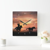 Horloge Carrée Roping Cowboy et Wild Horse (Maison)