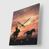 Horloge Carrée Roping Cowboy et Wild Horse (Angle)