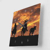 Horloge Carrée Roping Cowboys in the Sunset (Angle)