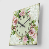 Horloge Carrée Rosas en fondo Verde (Angle)