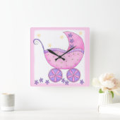 Horloge Carrée Rose Baby Buggy Carriage Customized (Maison)