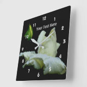 Horloge Carrée Rose Blanche Et Fleur Raindris (Angle)