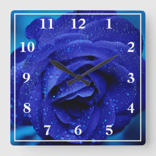 Horloge Carrée Rose bleu avec gouttes de Dew