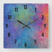Horloge Carrée Rose Bleu Et Jaune Multi Couleur Abstrait (Recto)