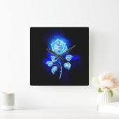 Horloge Carrée Rose bleue brûlante (Maison)
