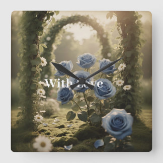 Horloge Carrée Rose Bleue Mystique Cadeau Hérité Floral Sans Temp