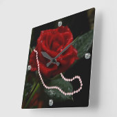 Horloge Carrée Rose & Daimonds Clock- personalize if desired (Angle)