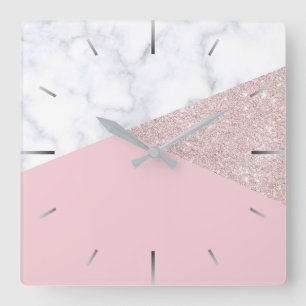 Horloge Carrée Rose de marbre blanc de parties scintillantes