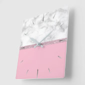 Horloge Carrée Rose de marbre blanc de parties scintillantes (Angle)