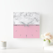 Horloge Carrée Rose de marbre blanc de parties scintillantes (Maison)